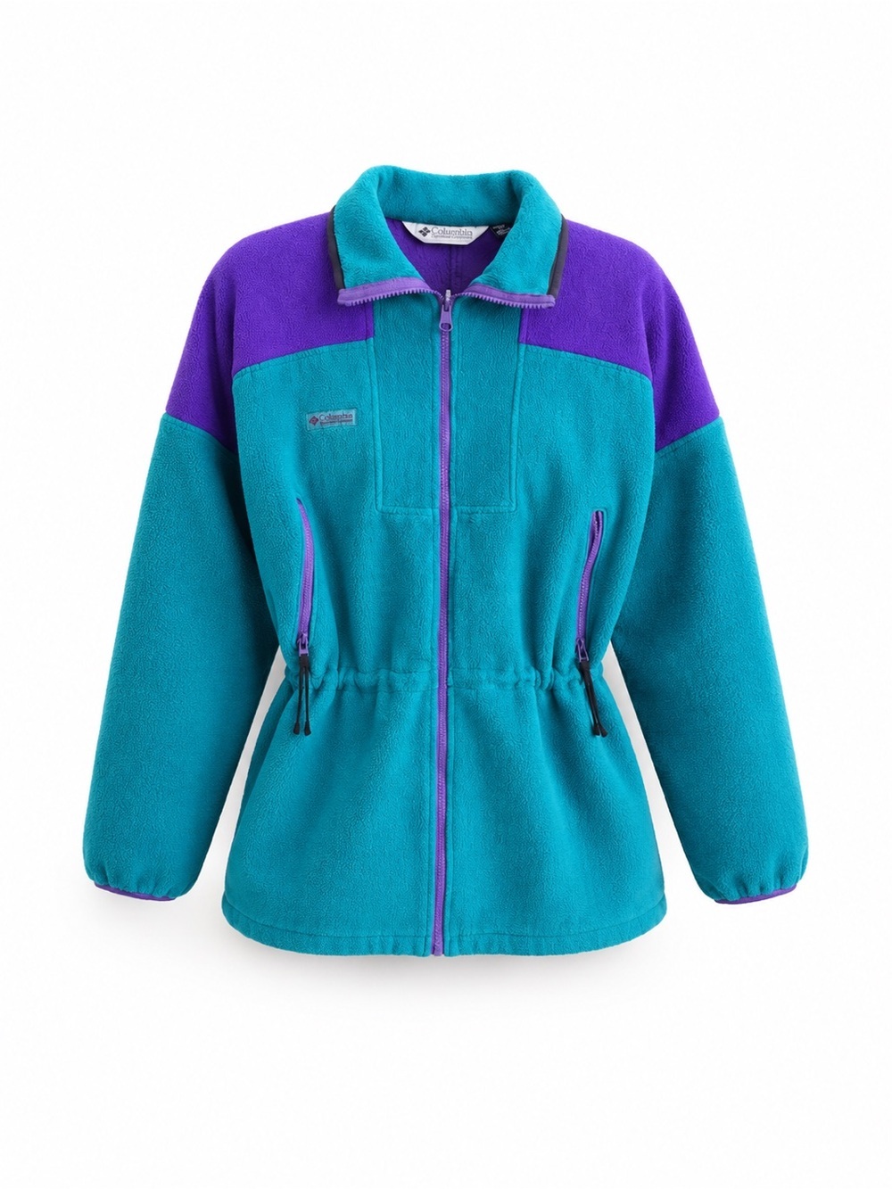 Columbia Sportswear Co. Vintage Full Zip Fleece Jacket Cinch Waist M Teal Purple